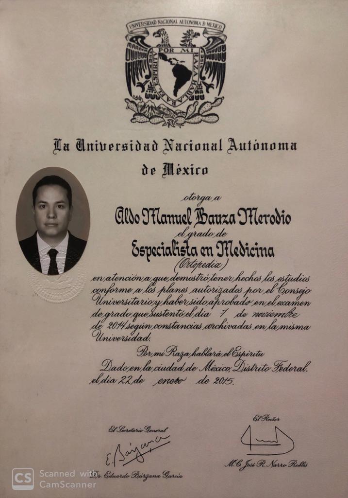 Especialidad en Ortopedia por la Facultad de Medicina, UNAM